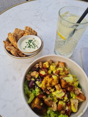 Fried Shrooms,  Cesar salad and homemade lemomade at Bistro Verde in Copenhagen