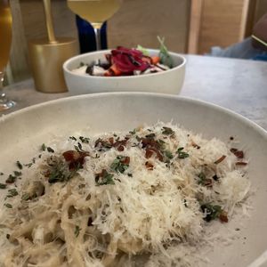 Spaghetti Carbonara 🌱  at Bistro Verde in Copenhagen