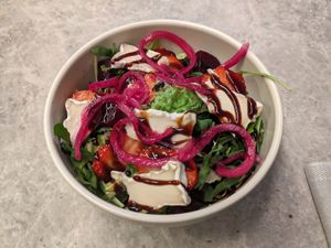 Camembert salad (with strawberries, beetroot, and pickled onions) at Bistro Verde in Copenhagen