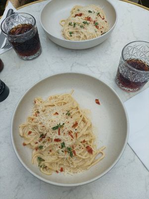 spaghetti carbonara - sehr lecker at Bistro Verde in Copenhagen