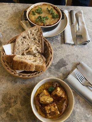 Shepherd’s pie & hummus with tofu  at Bistro Verde in Copenhagen