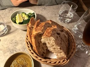 Sourdough bread and broccoli  at Bistro Verde in Copenhagen