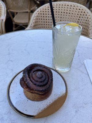 Cinnamon roll and homemade lemonade   at Bistro Verde in Copenhagen