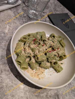Rigatoni al pesto dello chef di oggi at Bistro Verde in Copenhagen