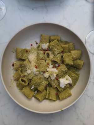 Pasta with pesto sauce at Bistro Verde in Copenhagen