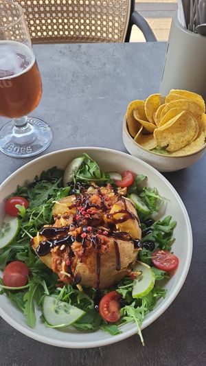 Guacamole and chips and Jack's lentil at Bistro Verde in Copenhagen