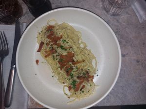 Spaghetti Carbonara. Das war wirklich alles 😳 at Bistro Verde in Copenhagen