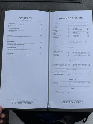 Menu  at Bistro Verde in Copenhagen
