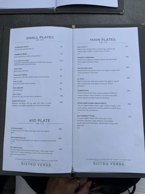 Menu  at Bistro Verde in Copenhagen