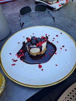 Blueberry cheesecake at Bistro Verde in Copenhagen