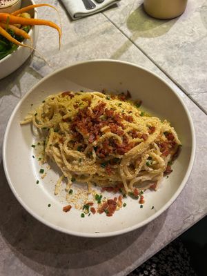 Spaghetti carbonara at Bistro Verde in Copenhagen