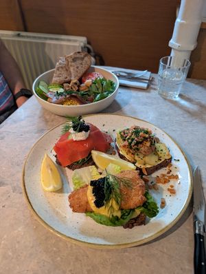 Breakfast BB and 3 smorrebrod at Bistro Verde in Copenhagen