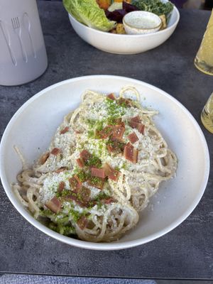 vegan carbonara  at Bistro Verde in Copenhagen