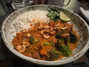 peanut butter stew with ricee  at Bistro Verde in Copenhagen