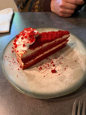 Red velvet cake  at Bistro Verde in Copenhagen