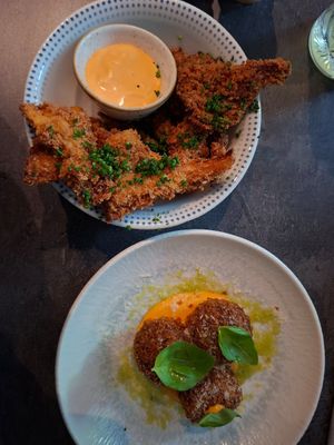 Fried Mushrooms and Arancini at Bistro Verde in Copenhagen
