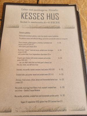 Menu , vegan labelled at Kesses Hus in Klitmoeller