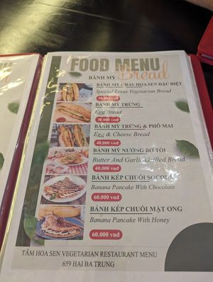 Menu showing egg and cheese at Tam Hoa Sen in Hoi An