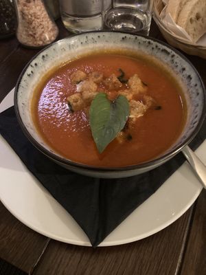 Tomato soup vegan  at CARINO Vegetarisches Restaurant & Weinbar in Hamburg
