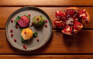 Pkhali - beans, beets, spinach, walnuts, garlic, pomegranate at Dze Best Cafe & Restaurant in Brasov