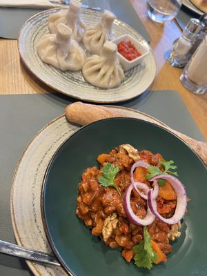 Mushroom khinkali & lobio bean stew  at Dze Best Cafe & Restaurant in Brasov
