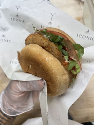 Hot Lion Bling sandwich made with Lions manes mushroom  at The Vegan Sushi Spot in Houston