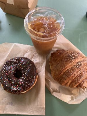 Chocolate donut and sausage and cheese croissant   at Clementine Bakery in Brooklyn