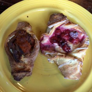 Savory roasted garlic sweet potato and sweet cherry Danishes.  at Clementine Bakery in Brooklyn
