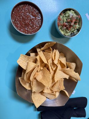 Chips with salsa and guacamole   at Burger Burger in Fredericksburg