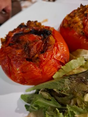 Stuffed tomatoes at Taverna Vergina in Crete