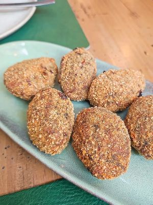 spinach croquettes at Restaurant Xabec Calella de Palafrugell in Palafrugell