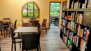 The fake window looking out onto 'Hobbiton' is so effective at d20 Board Game Cafe - Uxbridge in Uxbridge