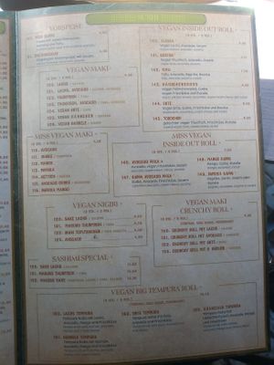 menu at Miss Vegan in Berlin
