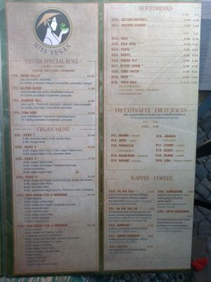 menu at Miss Vegan in Berlin