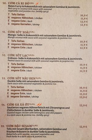 menu at Miss Vegan in Berlin