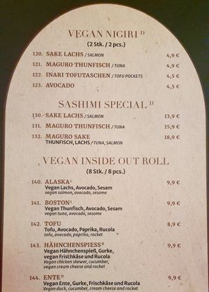 sushi menu at Miss Vegan in Berlin