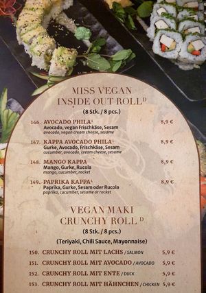 sushi menu at Miss Vegan in Berlin