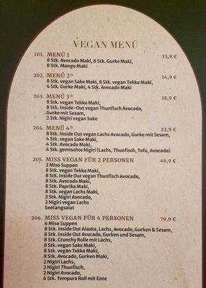 course menu at Miss Vegan in Berlin