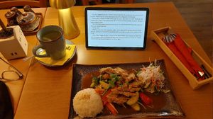 Crispy mock duck and green tea at Miss Vegan in Berlin