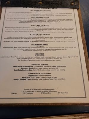 Part of menu at Battery Park Book Exchange in Asheville