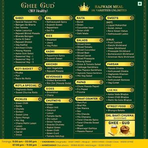 Menu at Ghee Gud in Ahmedabad