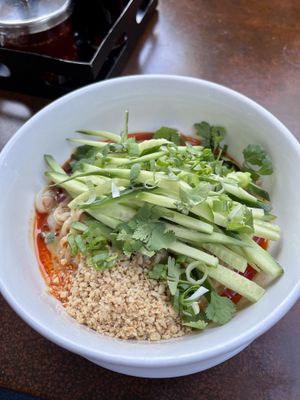 Spicy Dan Dan noodles  at Pine & Crane in Los Angeles