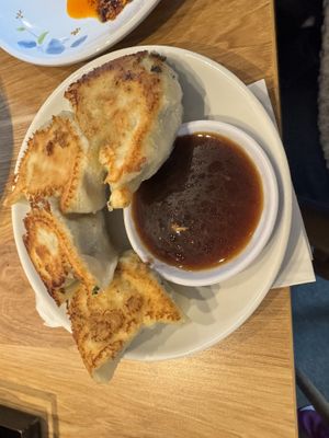 Bok choy dumplings (cooked to perfection)  at Pine & Crane in Los Angeles