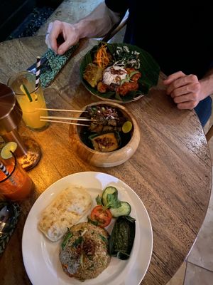 Nasi Goreng, Nasi Campur and Eggplant Satay  at Honeymoon Kitchen in Ubud