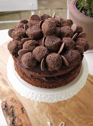 Homemade chocolate cake at The Pack Horse Cafe in Bridport