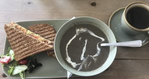 Mushroom soup and toastie  at The New Denver in Cullen