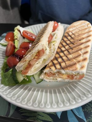 Tomato, mozzarella & pesto panini (vg)  at The New Denver in Cullen