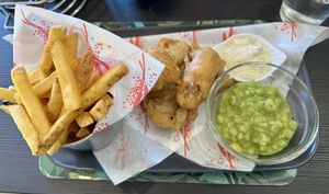 Banana blossom fish and chips    at The New Denver in Cullen