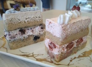 vegan diabetes-friendly blue forest and red forest cake $8.80 each at Delcie's Desserts and Cakes in Central Singapore