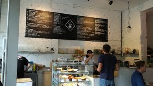 Counter with menu at Funk You Natural Food in Berlin